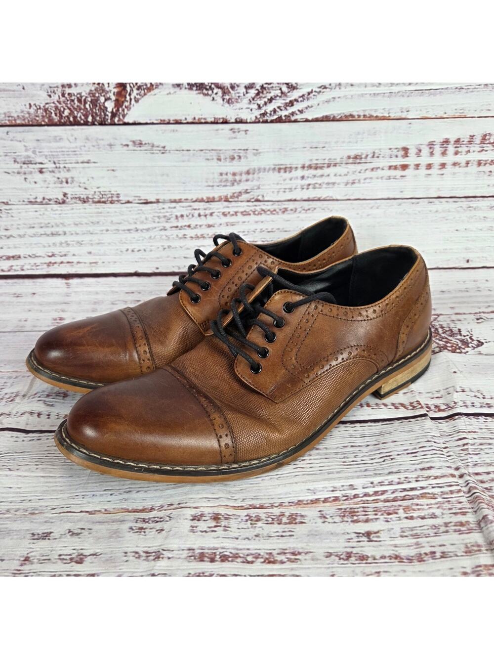 Bar III Mens Parker Leather Cap Toe Brogues Dress Shoes 9M Brown Leather Oxfords